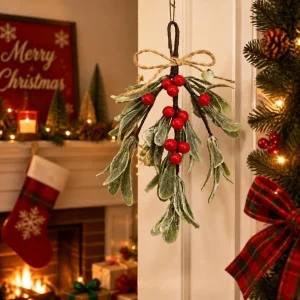 Artificial Floral Decor Artificial Mistletoe Sprigs Red Christmas Berry DIY Home Festive Mistletoe Bunches Fake Flowers