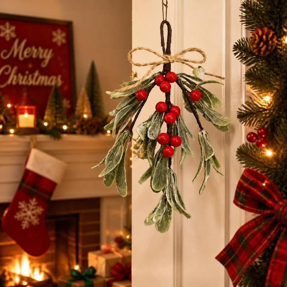 Artificial Floral Decor Artificial Mistletoe Sprigs Red Christmas Berry DIY Home Festive Mistletoe Bunches Fake Flowers