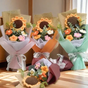Artificial Flower Crochet Bouquet Eternal Flower Handmade Graduation Bouquet Father's Day Birthday Gift Anniversary