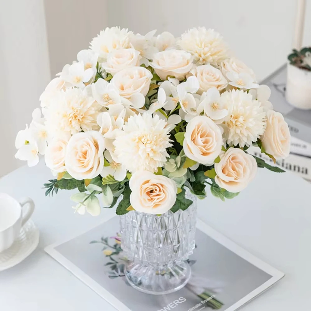 Artificial Flowers Rose Chrysanthemum Silk Bridal Bouquet Wedding Outdoor Arch Festival Home Room Vase Table Diy Gift Decoration - Image 2