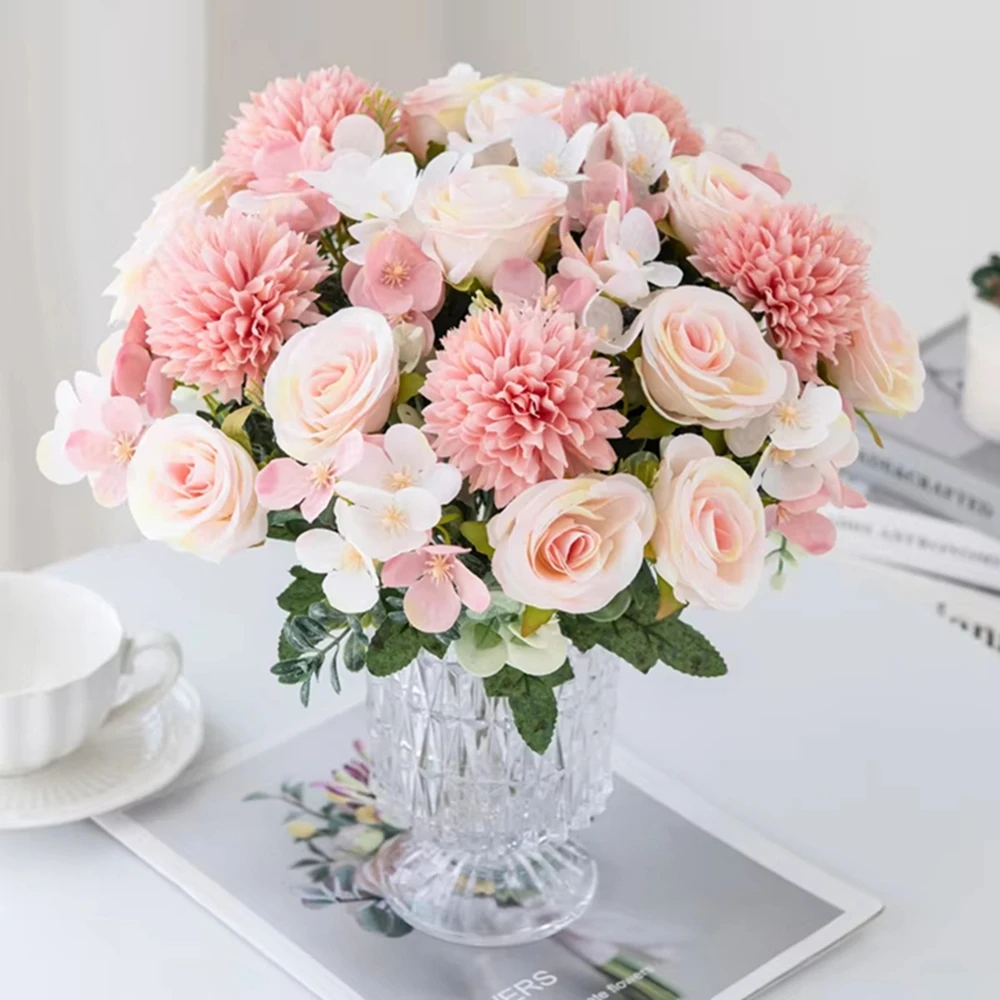 Artificial Flowers Rose Chrysanthemum Silk Bridal Bouquet Wedding Outdoor Arch Festival Home Room Vase Table Diy Gift Decoration - Image 3