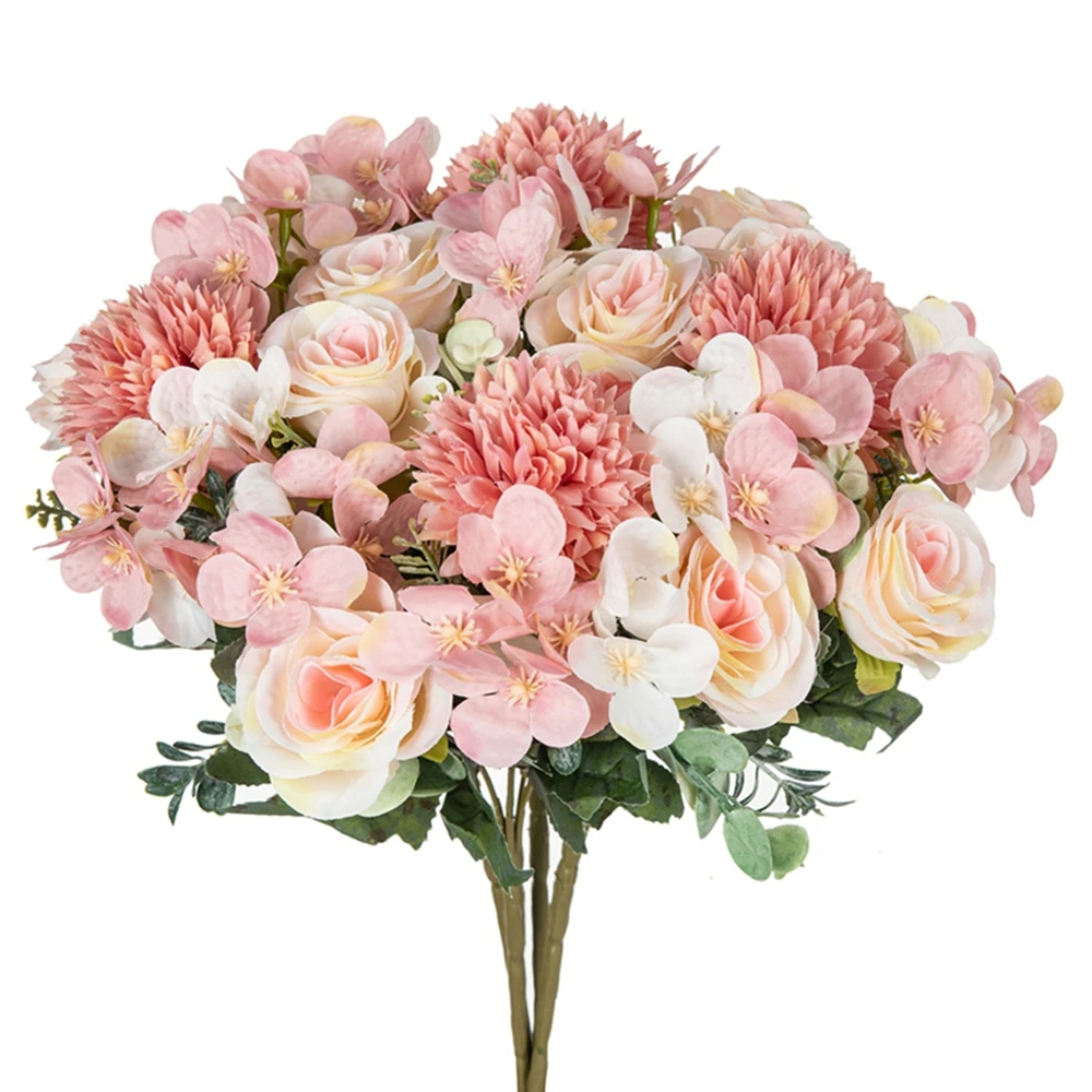 Artificial Flowers Rose Chrysanthemum Silk Bridal Bouquet Wedding Outdoor Arch Festival Home Room Vase Table Diy Gift Decoration