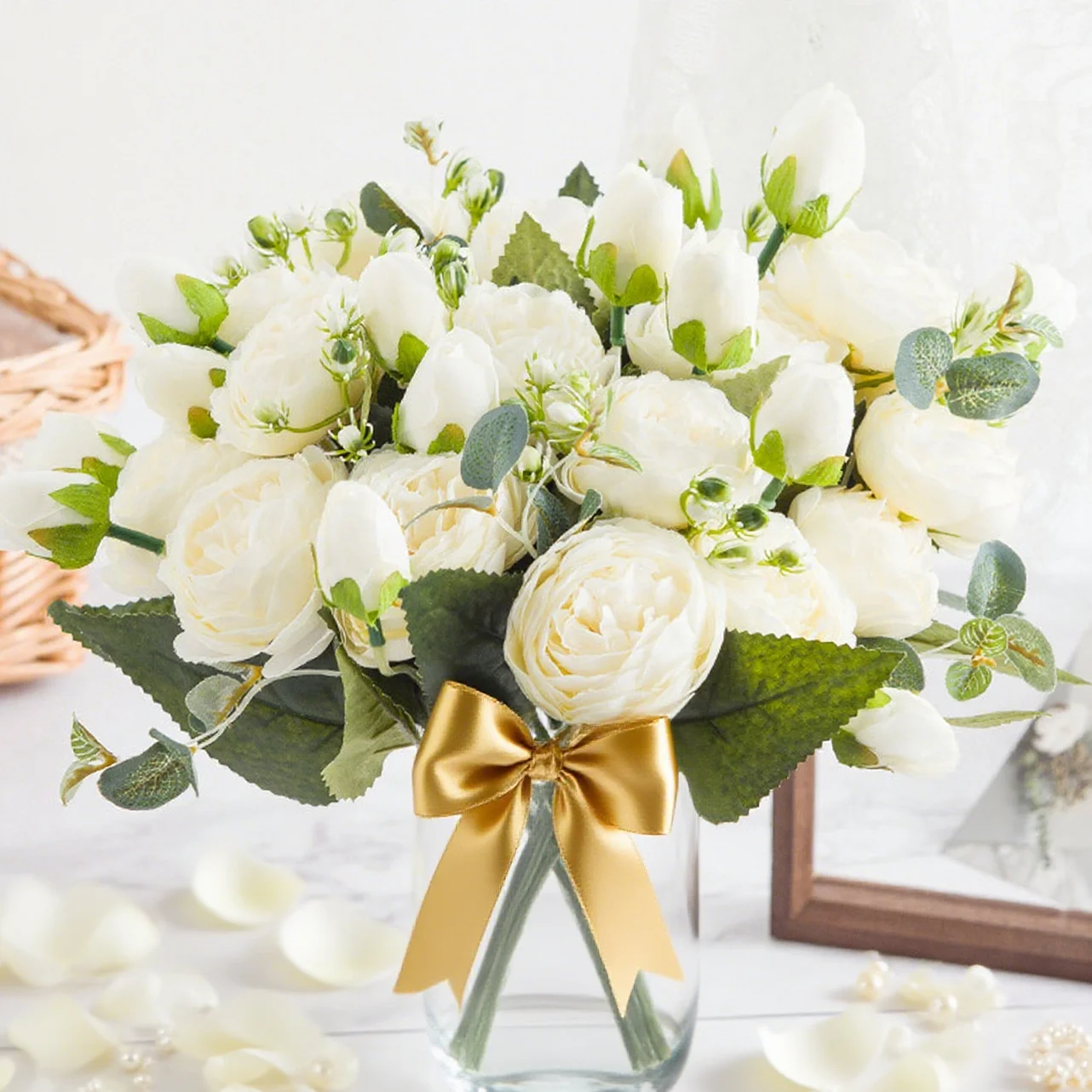 Artificial Flowers Rose Silk Peony Brial Bouquet Home Room Table Decora Festival Wedding Scrapbook Fake Plants Diy Gifts Props - Image 2