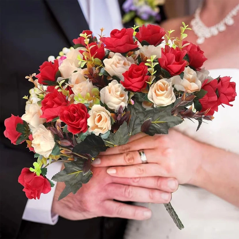 Artificial Flowers Silk Rose Wedding Home Festival Room Decoration Bride Bouquet Diy Scrapbooking Garland Wall Photography Props - Image 5
