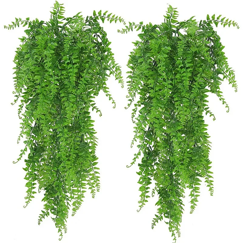 Artificial Hanging Plants 32 Inch Fake Boston Ferns Plastic Fake Plants for Wall House Wedding Garland Indoor Outdoor Decoration - Image 2