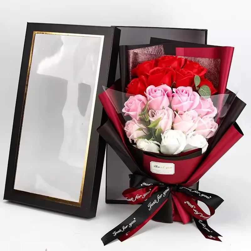 Artificial Soap Flower Rose Bouquet Gift Bags Valentine's Day Birthday Gift Wedding Home Decor 18 Rose Soap Bouquet Gift Box - Image 4