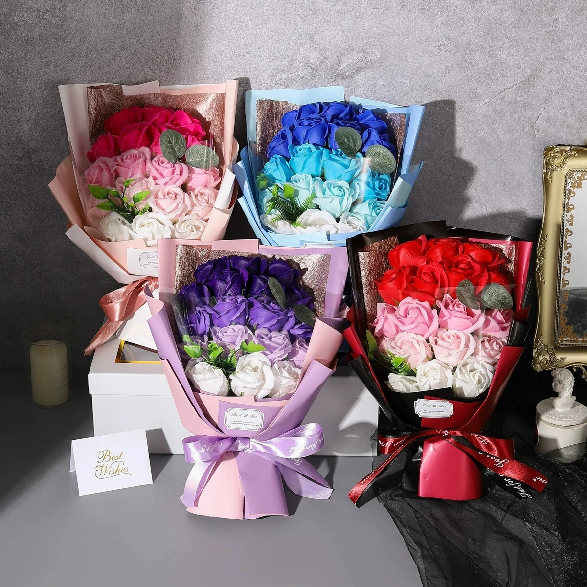 Artificial Soap Flower Rose Bouquet Gift Bags Valentine's Day Birthday Gift Wedding Home Decor 18 Rose Soap Bouquet Gift Box - Image 2