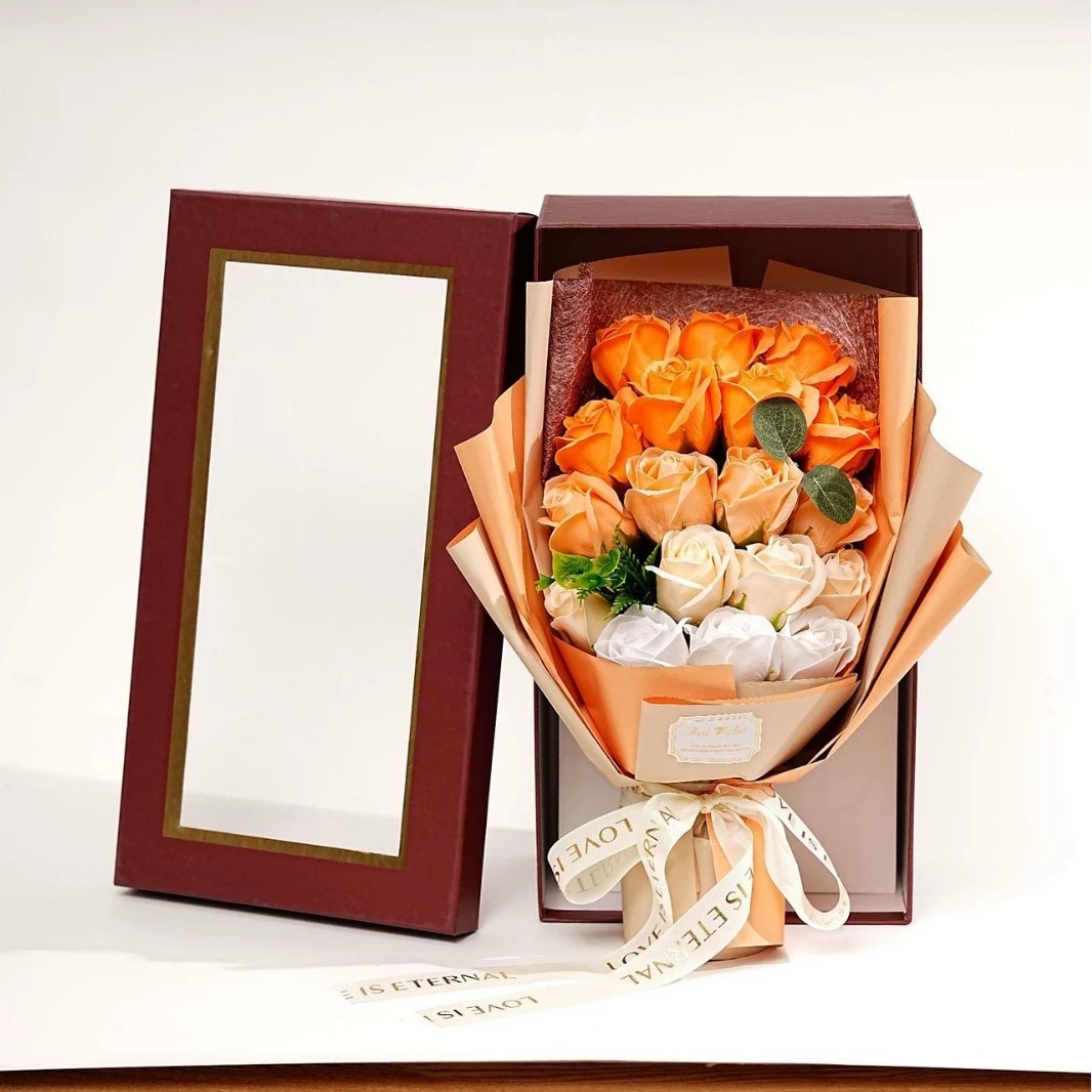 Artificial Soap Flower Rose Bouquet Gift Bags Valentine's Day Birthday Gift Wedding Home Decor 18 Rose Soap Bouquet Gift Box - Image 3