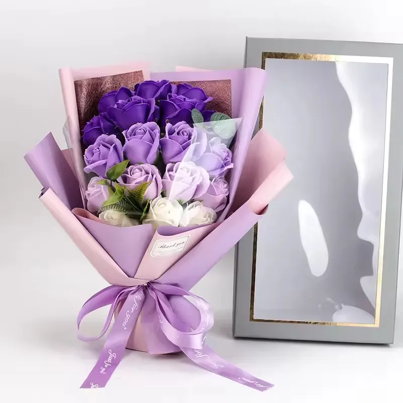 Artificial Soap Flower Rose Bouquet Gift Bags Valentine's Day Birthday Gift Wedding Home Decor 18 Rose Soap Bouquet Gift Box - Image 5