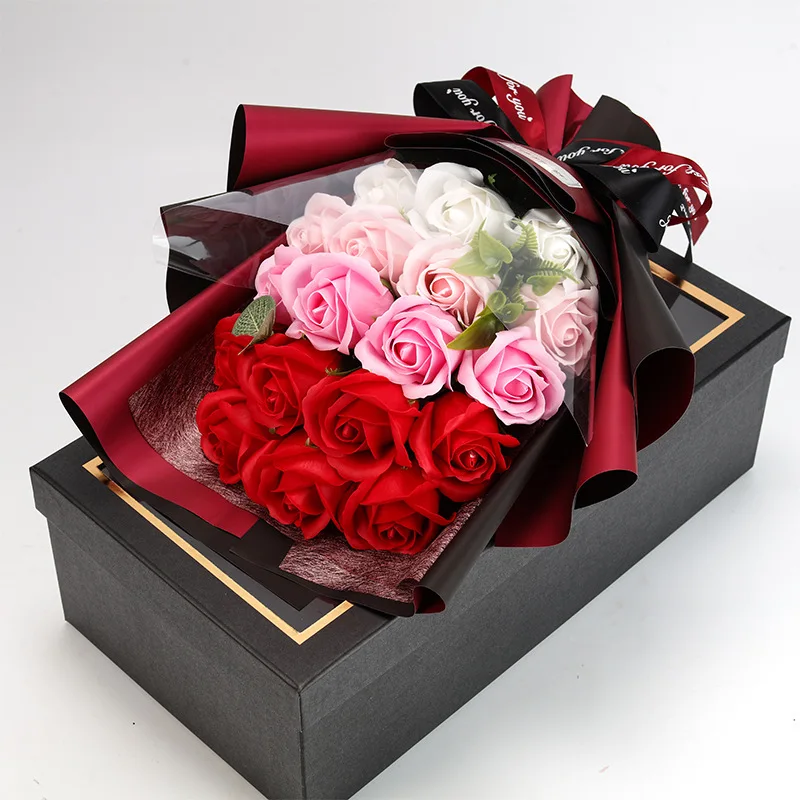Artificial Soap Flower Rose Bouquet Gift Bags Valentine's Day Birthday Gift Wedding Home Decor 18 Rose Soap Bouquet Gift box - Image 2