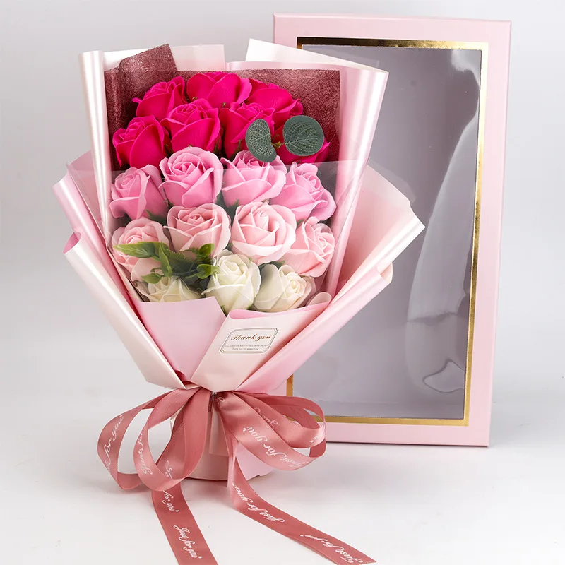 Artificial Soap Flower Rose Bouquet Gift Bags Valentine's Day Birthday Gift Wedding Home Decor 18 Rose Soap Bouquet Gift box - Image 3