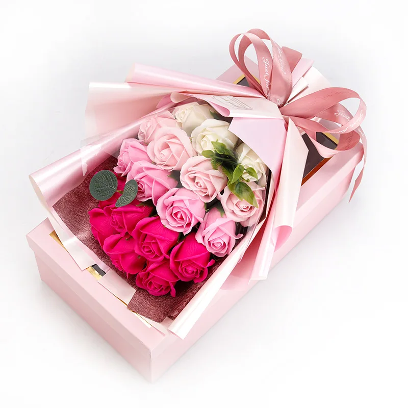 Artificial Soap Flower Rose Bouquet Gift Bags Valentine's Day Birthday Gift Wedding Home Decor 18 Rose Soap Bouquet Gift box - Image 4