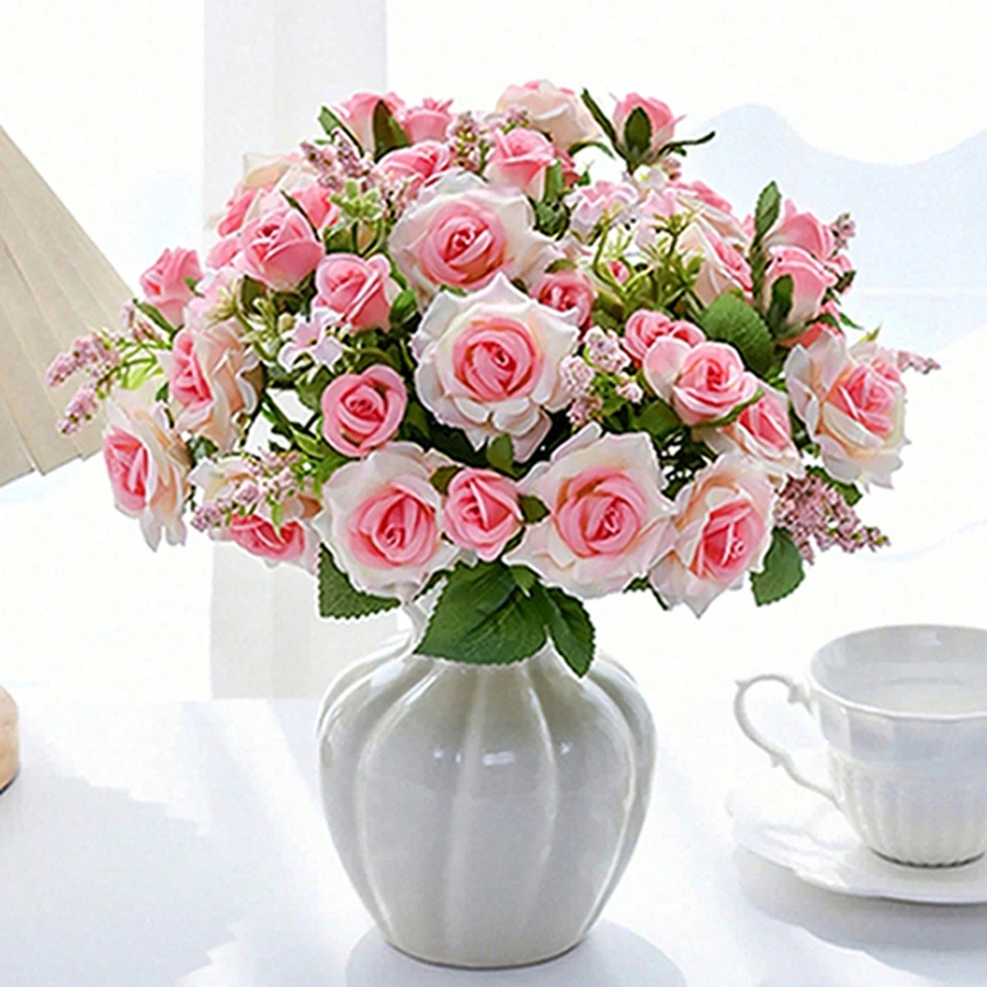 Artificial flower silk rose home office party vase decoration outdoor garden Valentine's Day bride wedding bouquet DIY gift prop - Image 6