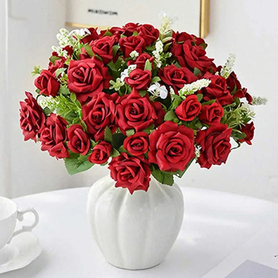 Artificial flower silk rose home office party vase decoration outdoor garden Valentine's Day bride wedding bouquet DIY gift prop