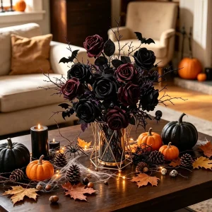 Autumn Artificial Silk Rose Flower Bouquet Halloween Party Wedding Outdoor Yard Home Table Vase Centerpiece DIY Decorative Gifts