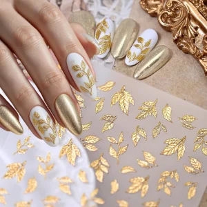 Autumn Gold Red Maple Leaf Nail Decals 5D Embossed Fall‑themed Stickers Self‑Adhesive Delicate Manicure Accessories for Seasonal