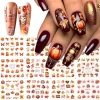 Autumn Maple Leaves Nail Art Stickers Sliders Hedgehog Squirrel Fall Leaf Turkey Nail Water Transfer Sticker Decal Decorations