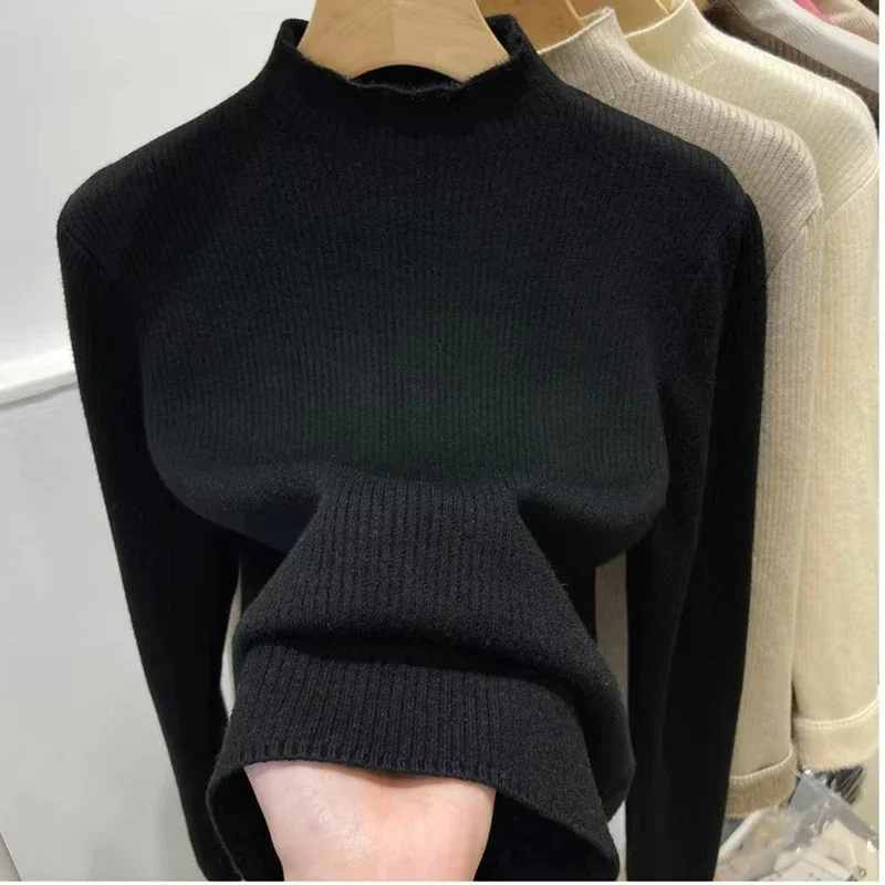Autumn Winter Knitwear Jumper Turtleneck Sweater Women Elegant Thick Velvet Lined Warm Sueter Knitted Pullover Slim Tops Jersey - Image 5