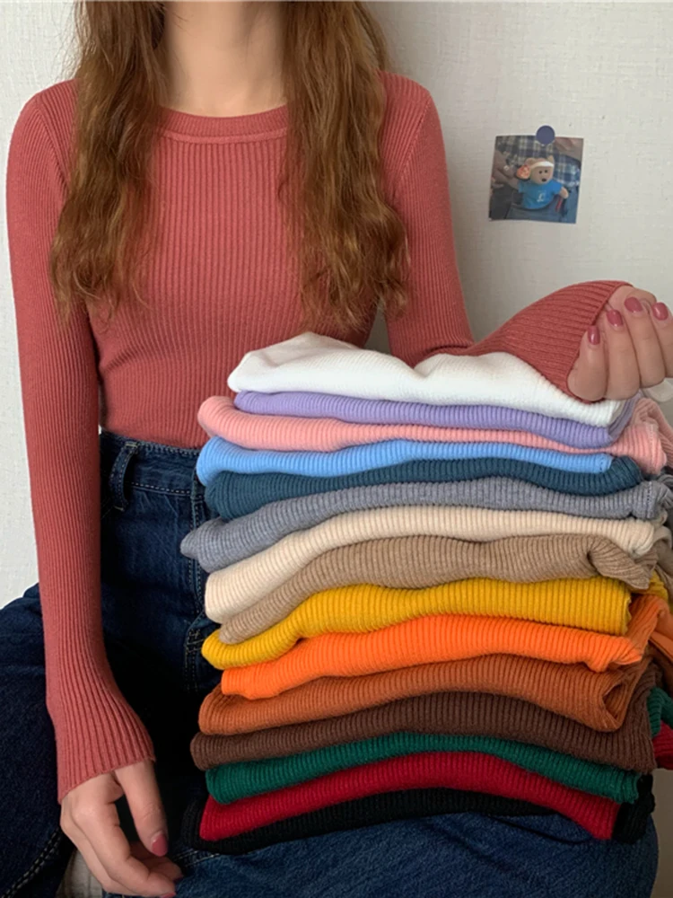 Autumn Winter Long Sleeve Pullover 2026 Women Sweater Basic Top Fashion O-neck Elastic Female Winter Solid Knitted Jumper