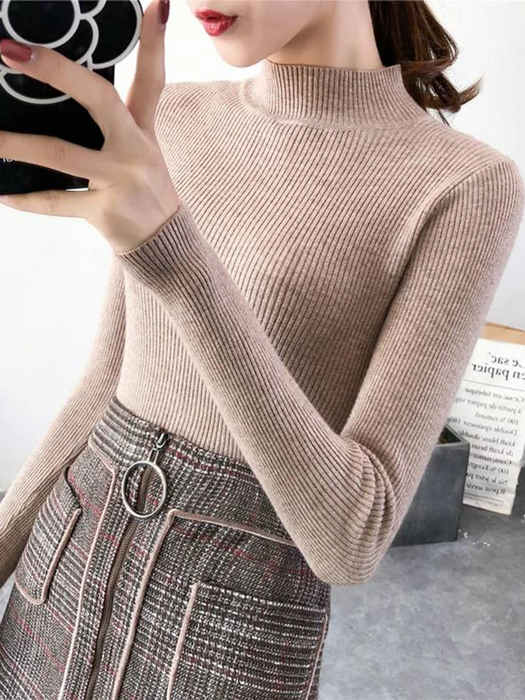 Autumn Winter Turtleneck Women Sweater Vintage Basic Solid Knitted Tops Casual Slim Pullover Korean Sweaters Simple Chic Jumpers - Image 2
