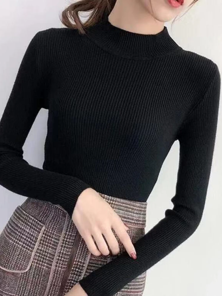 Autumn Winter Turtleneck Women Sweater Vintage Basic Solid Knitted Tops Casual Slim Pullover Korean Sweaters Simple Chic Jumpers - Image 4