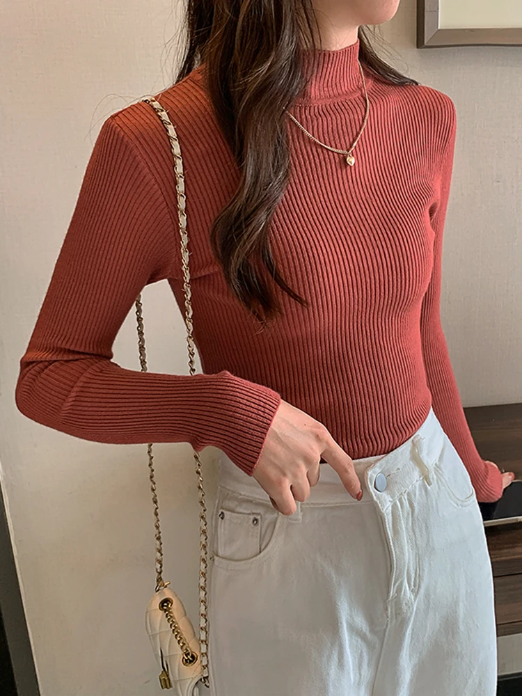 Autumn Winter Turtleneck Women Sweater Vintage Basic Solid Knitted Tops Casual Slim Pullover Korean Sweaters Simple Chic Jumpers - Image 5