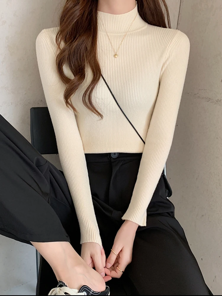 Autumn Winter Turtleneck Women Sweater Vintage Basic Solid Knitted Tops Casual Slim Pullover Korean Sweaters Simple Chic Jumpers - Image 6