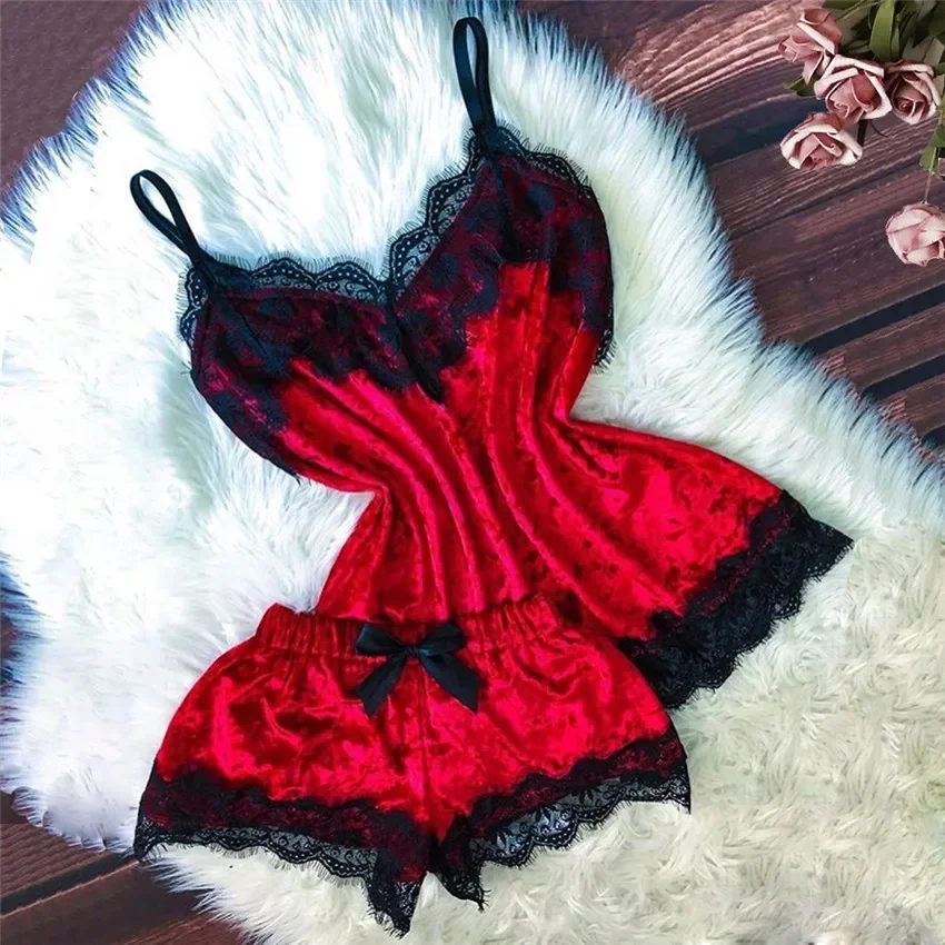 Autumn Winter Velvet Pajamas Set Women's Sexy Lingerie Sleepwear Nightwear Cute Cami Top and Shorts Pijama Sets Loungewear - Image 2
