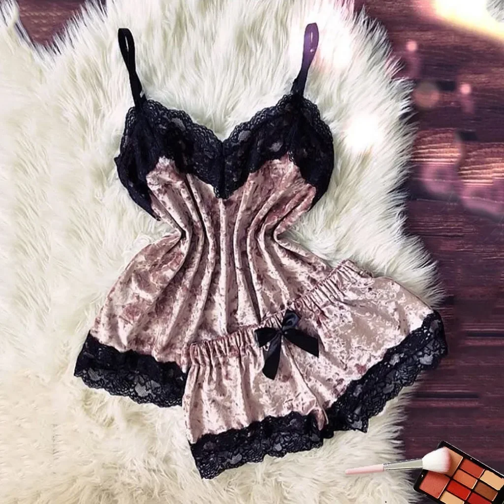 Autumn Winter Velvet Pajamas Set Women's Sexy Lingerie Sleepwear Nightwear Cute Cami Top and Shorts Pijama Sets Loungewear - Image 3