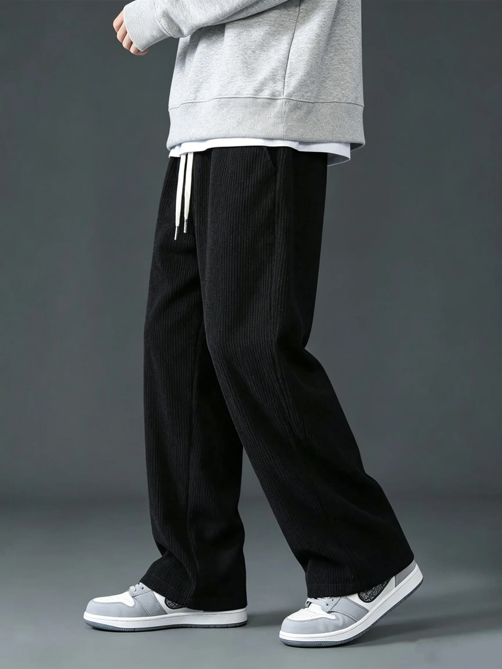Autumn Winter Warm Motorcycle Jogger Corduroy Pants Men Tech Fleece Sweatpants Casual Harem Pants Male Sport Thermal Trousers