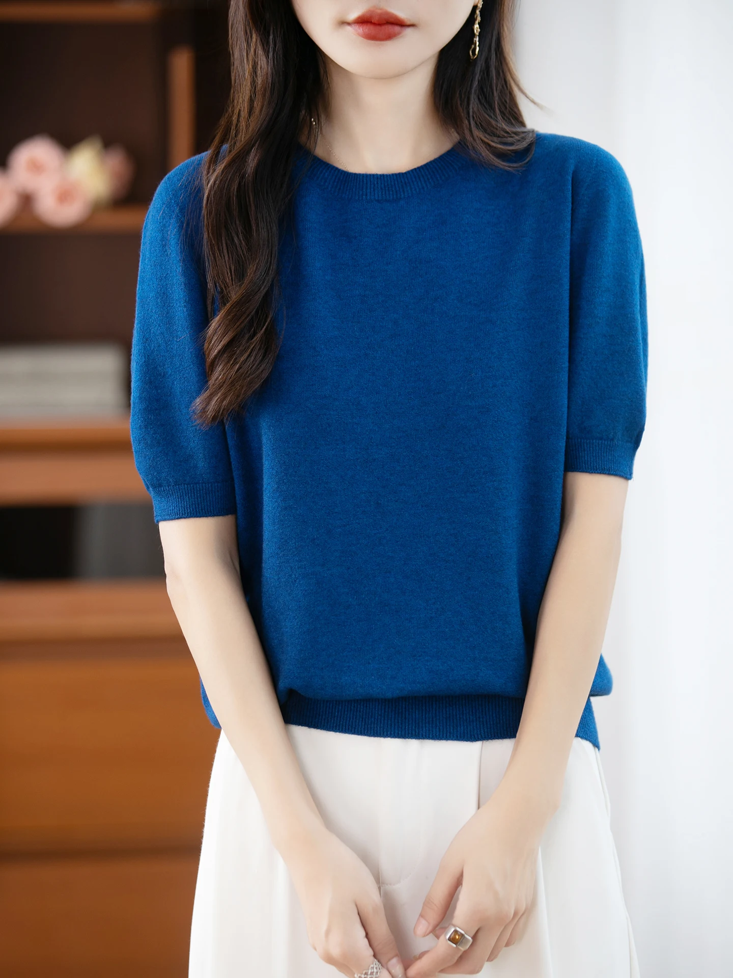 Autumn Women 100% Merino Wool Sweater O-Neck Cashmere Pullover Basic Fashion Short Sleeve Clothing Comfort Top Casual Solid - Image 6