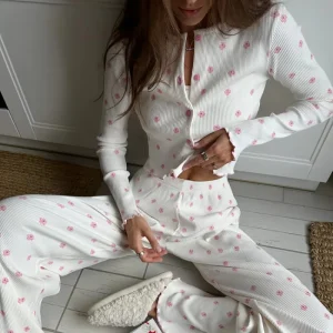 Autumn and Winter New Women's Pajama Set Knitted Printed Home Clothes Long Sleeves Long Pants Casual Comfortable Pajamas Hot Y2K