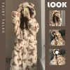 Autumn/Winter Coral Fleece Pajamas Cartoon Bear Thick Fleece Lined with Hooded Warm Robe No Pants