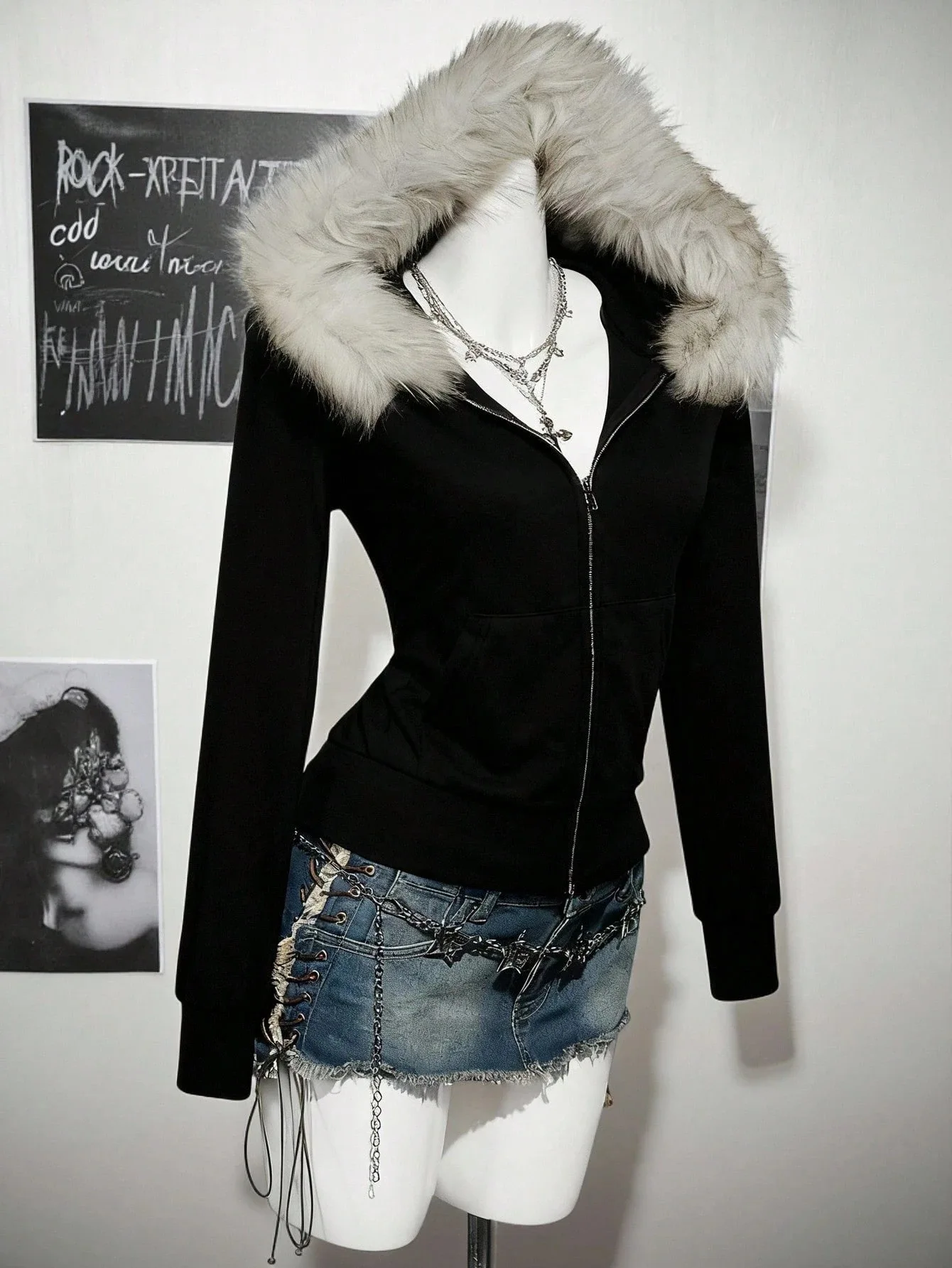 Autumn/Winter Fashion Casual Ladies Hoodie, Fur Collar Decoration, Simple Color, Y2K Retro High Street Short Slim Hot Girl Hoodi - Image 2