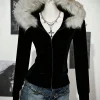 Autumn/Winter Fashion Casual Ladies Hoodie, Fur Collar Decoration, Simple Color, Y2K Retro High Street Short Slim Hot Girl Hoodi