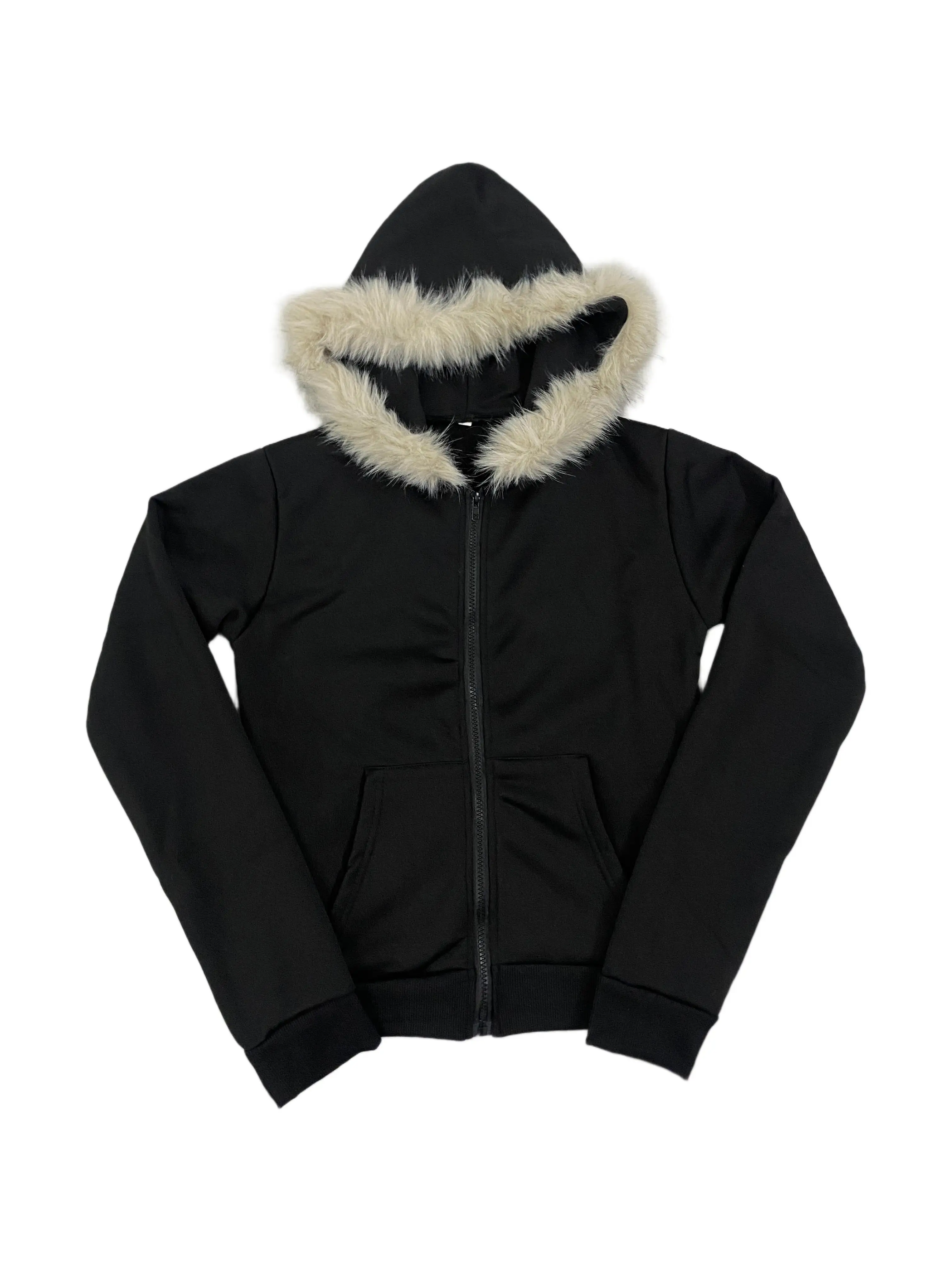 Autumn/Winter Fashion Casual Ladies Hoodie, Fur Collar Decoration, Simple Color, Y2K Retro High Street Short Slim Hot Girl Hoodi - Image 4