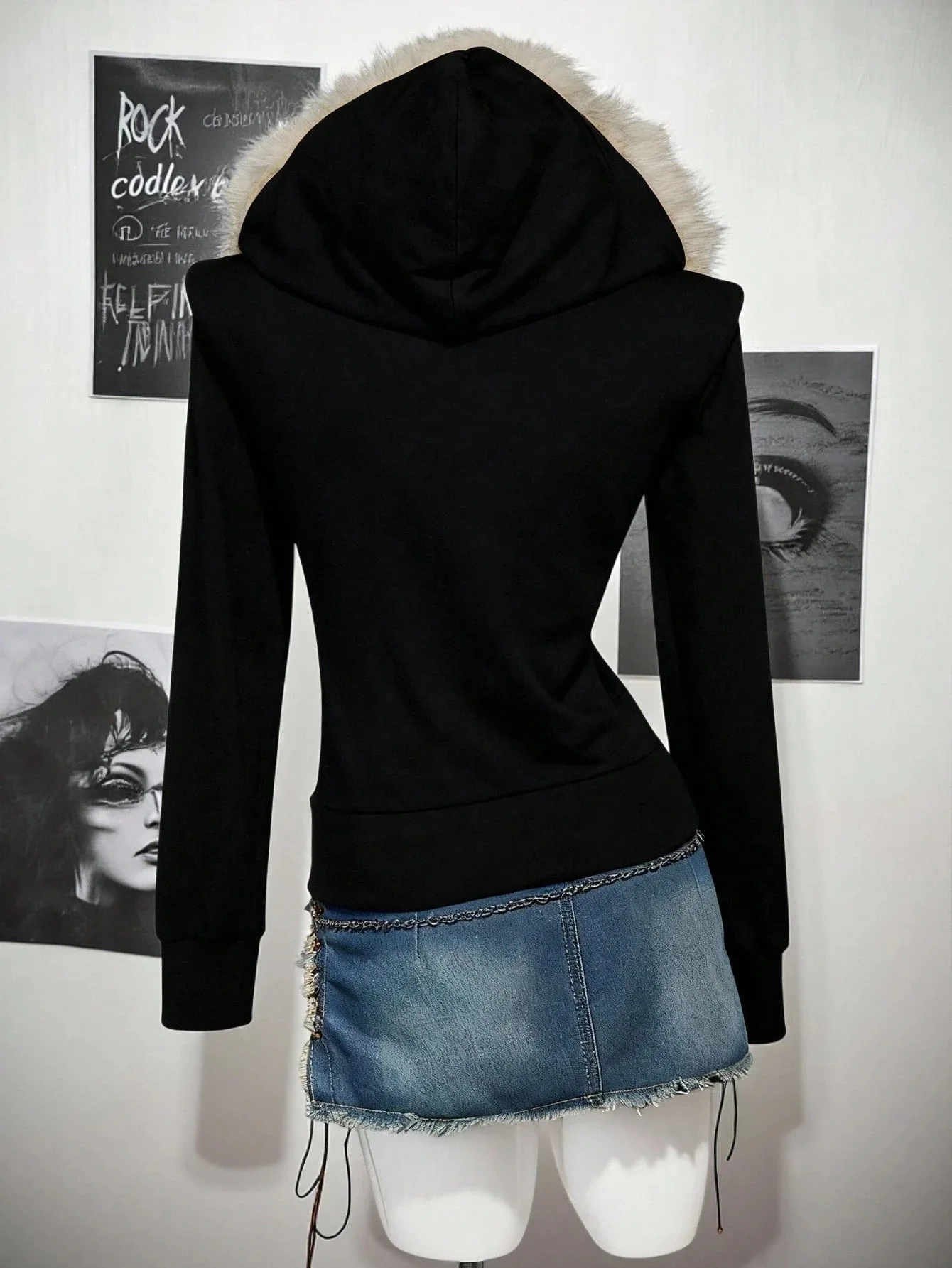 Autumn/Winter Fashion Casual Ladies Hoodie, Fur Collar Decoration, Simple Color, Y2K Retro High Street Short Slim Hot Girl Hoodi - Image 3
