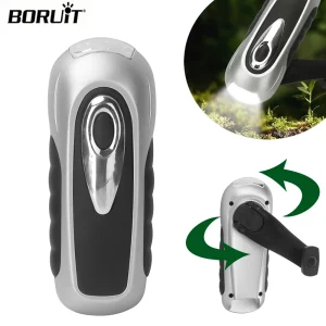 BORUIT LED Flashlight Hand Crank Dynamo Solar Power Torch Outdoor Camping Hiking Long-range Emergency Lanter Survival Gear Self