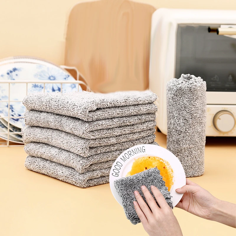Bamboo Charcoal dish cloth Kitchen Cleaning Cloth Non-stick Oil Dish Towel Rags Napkins Tableware Household Clean Towel