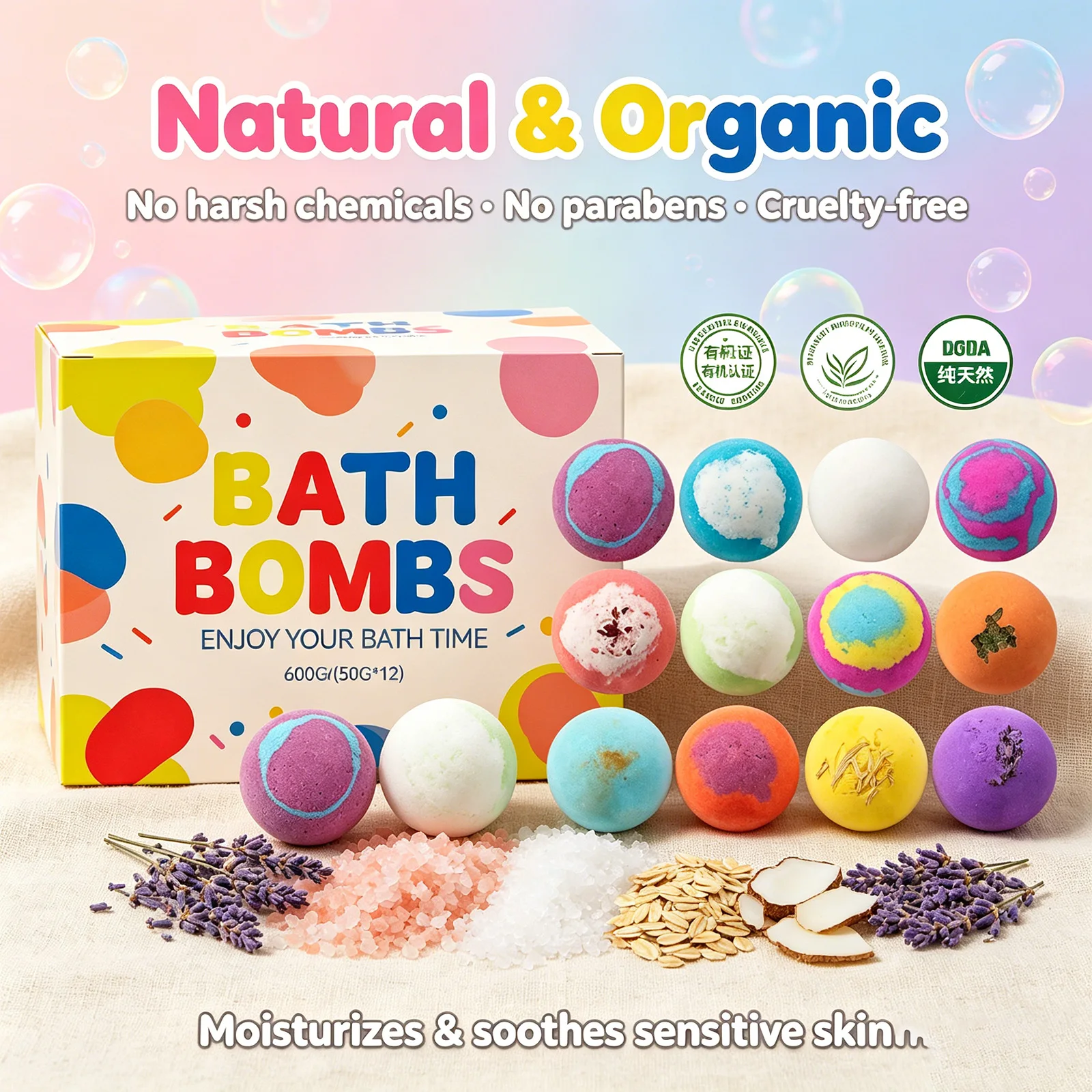 Bath Bombs Set with Surprise Toys Inside – Natural & Organic Fizzies for Bubble Bath Gift for Birthday Holiday , 600g (50g × 12) - Image 2
