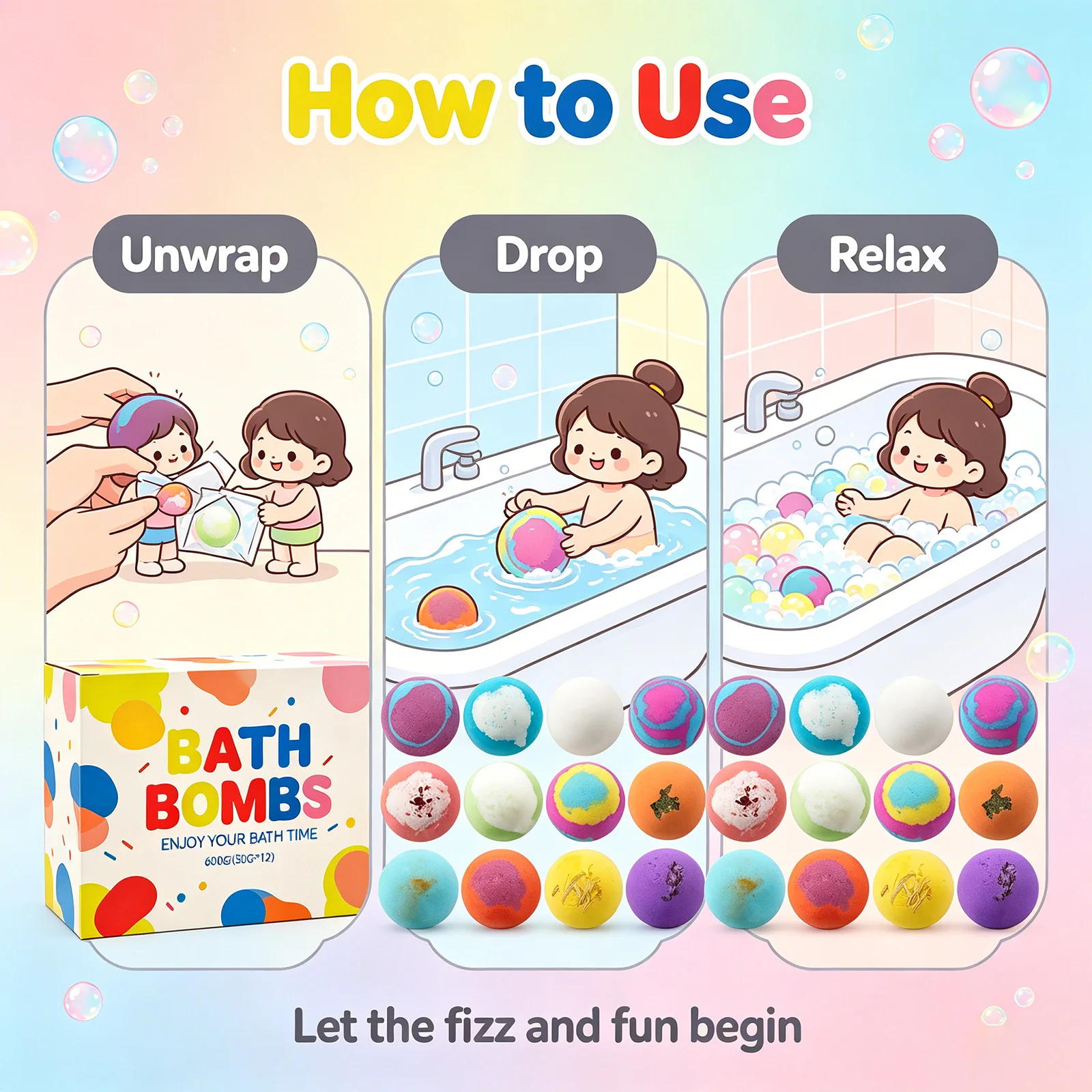 Bath Bombs Set with Surprise Toys Inside – Natural & Organic Fizzies for Bubble Bath Gift for Birthday Holiday , 600g (50g × 12) - Image 5