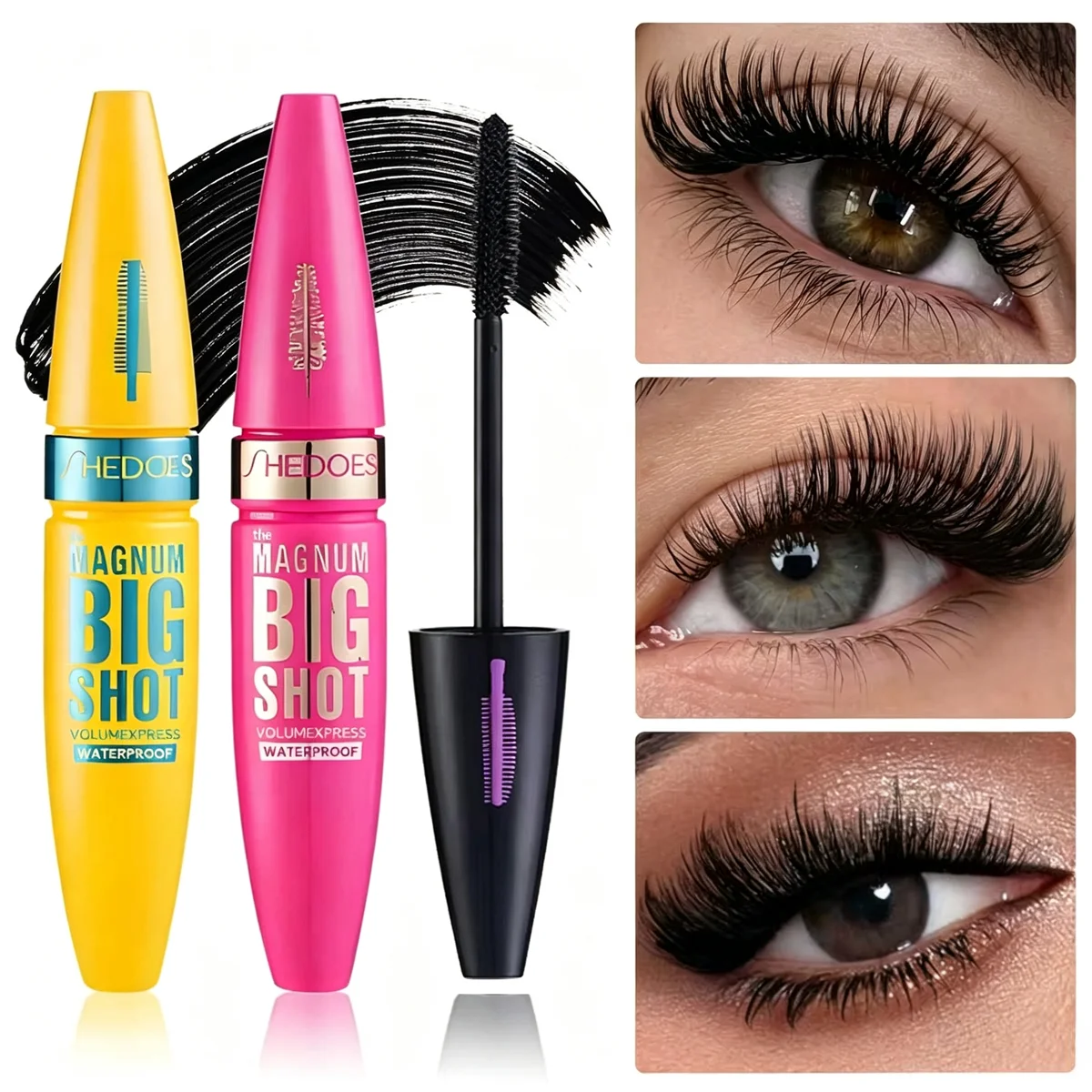 Big Shot Waterproof Mascara, Volume Express Curling Lash Mascara, Smudge-Proof Thick Black Eyelash Makeup For Fuller Lashes