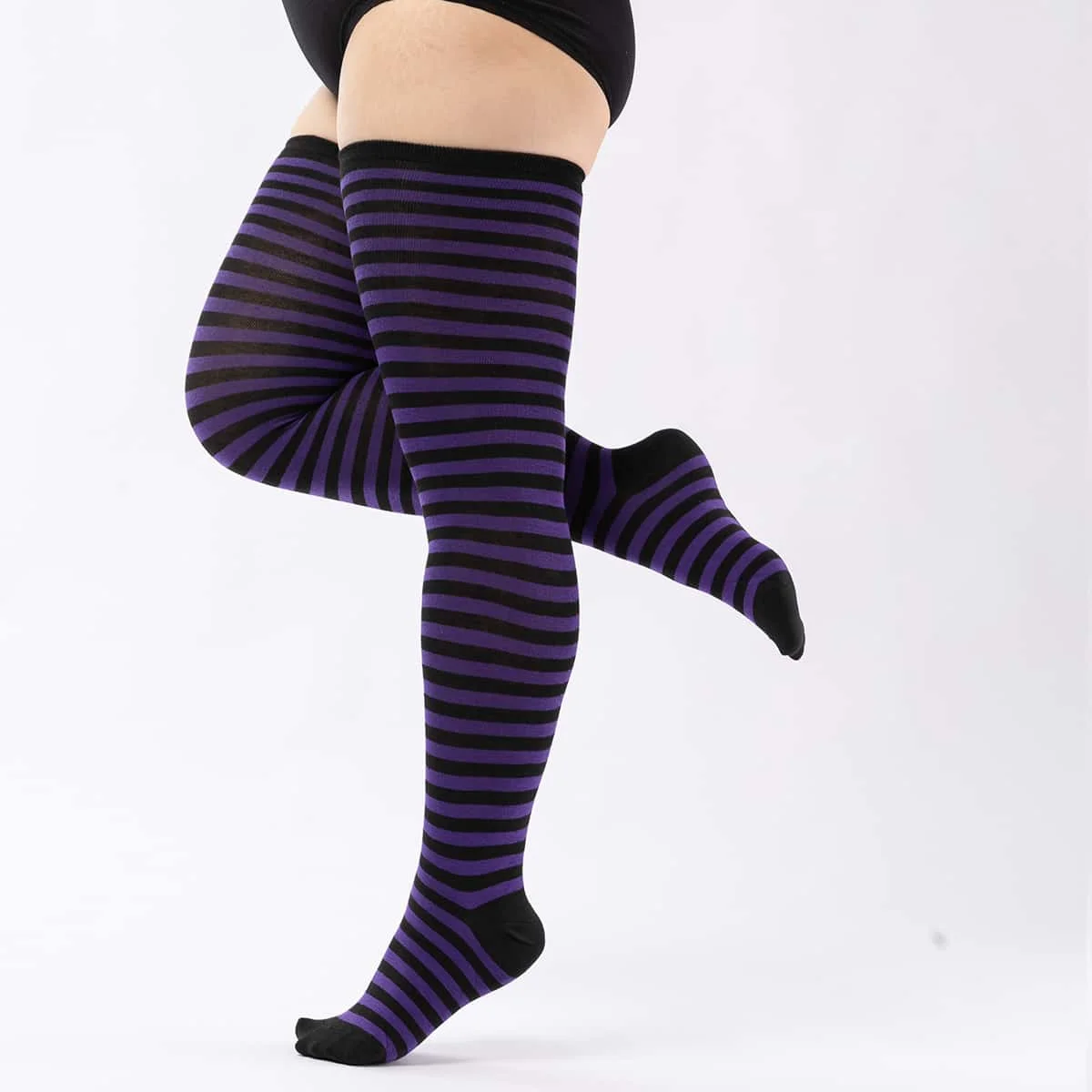 Black White Striped Long Socks Plus Size Elastic Over Knee Thigh High Stockings Autumn Winter Leg Warmers for Oversized Women XL - Image 2