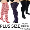 Black White Striped Long Socks Plus Size Elastic Over Knee Thigh High Stockings Autumn Winter Leg Warmers for Oversized Women XL
