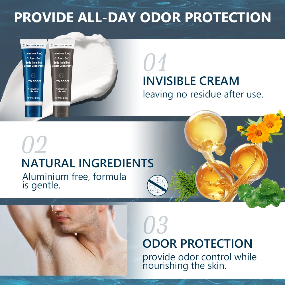Body Invisible Deodorant 72h Long-lasting Odor Protection Natural Ingredients Aluminium Free Invisible Deodorizing Cream For Men - Image 4