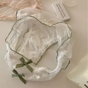 Breathable Low Waist Lace Panties Bow Transparent Mesh Flower Briefs Lingerie Cotton Crotch Lace Thin Underwear Lady