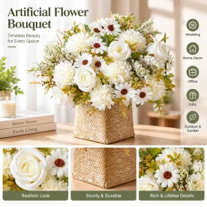 Bride Bouquet Holding Rose Wreath Artificial Flower Home Room Office DIY Gifts Accessory for Wedding Outdoor Garden Yard Decor