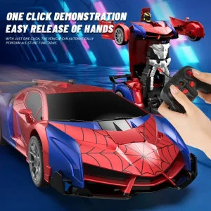 CD 1:18 Scale RC Car One Button Transform 360 Spin LED Lights 2.4GHz USB Rechargeable for 8-12 Yrs