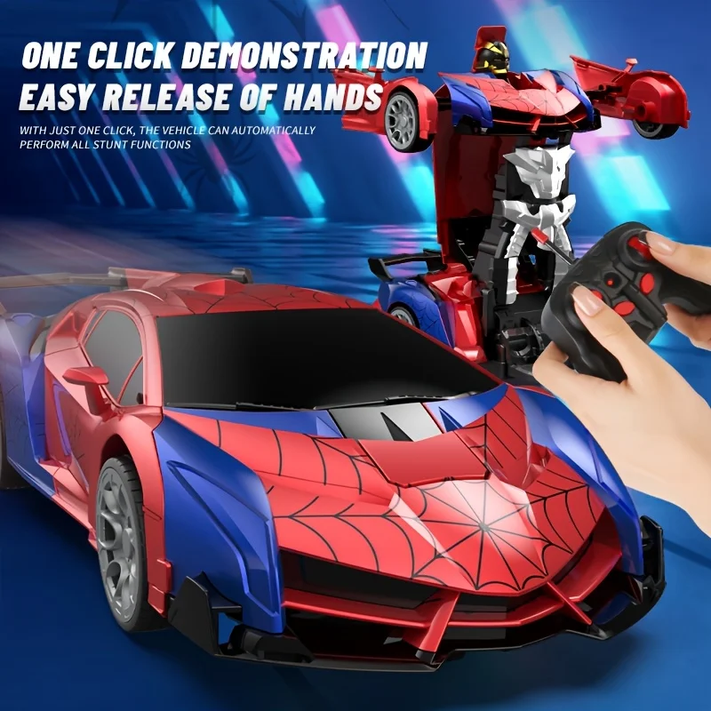 CD 1:18 Scale RC Car One Button Transform 360 Spin LED Lights 2.4GHz USB Rechargeable for 8-12 Yrs
