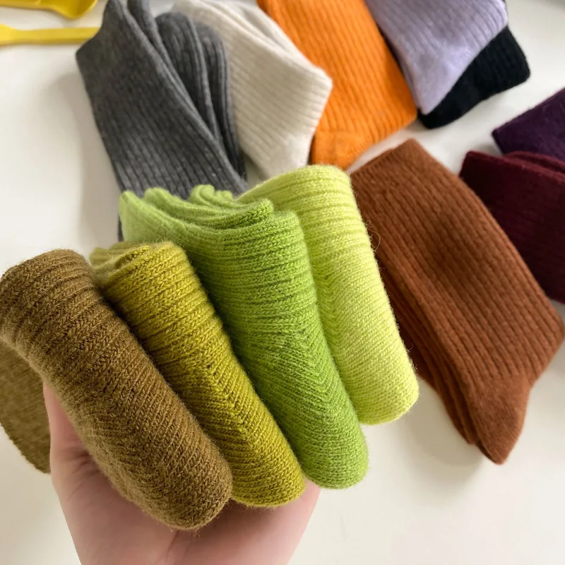 CHAOZHU Thicken Warm Merino Wool Classic Solid Colors Rib Socks Women High Quality Loose Crew Fashion Japanese Korea Sock Winter - Image 2